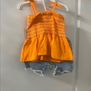 Smocked Tank Top and Denim Shorts 2-piece Set